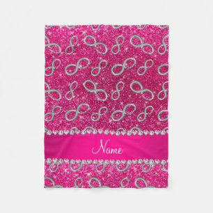 Custom name silver infinity neon hot pink glitter fleece blanket