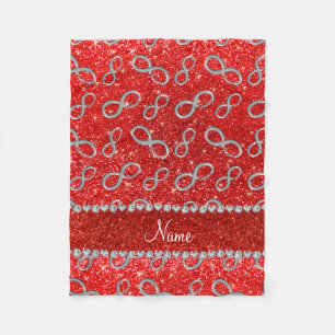 Custom name silver infinity neon red glitter fleece blanket