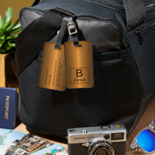 Custom Name Simple Black Copper Metallic Look Luggage Tag
