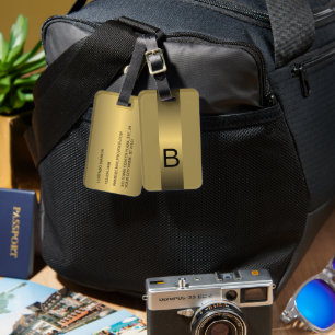 Custom Name Simple Black Yellow Gold Metallic Look Luggage Tag