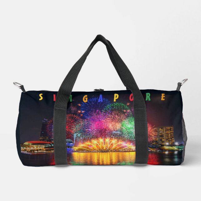 Custom Name Singapore Fireworks Duffle Bag (Front)