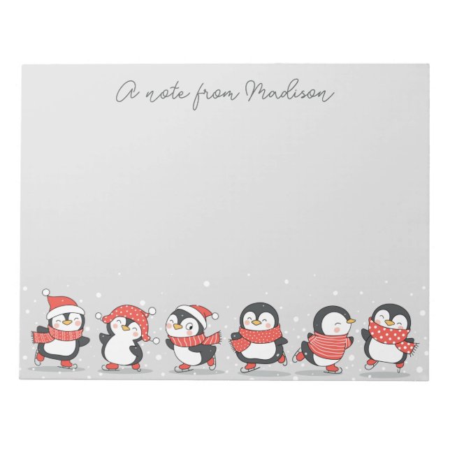 Custom Name Skating Penguins Notepad (Front)