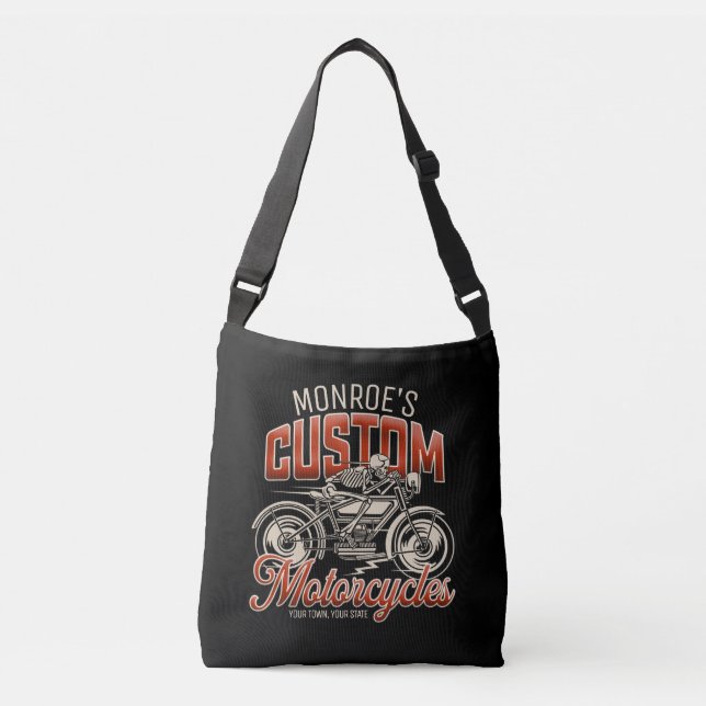 Custom NAME Skeleton Motorcycle Cycle Shop Crossbody Bag (Front)
