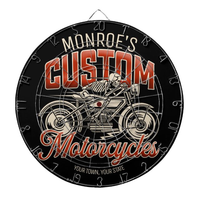 Custom NAME Skeleton Motorcycle Cycle Shop Dartboard (Front)