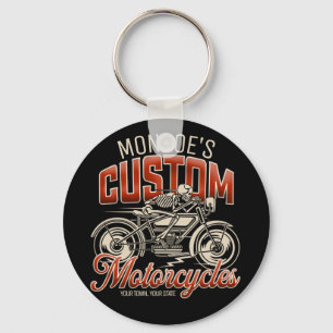 Custom NAME Skeleton Motorcycle Cycle Shop Keychain