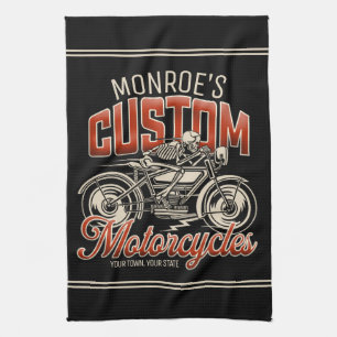 Custom NAME Skeleton Motorcycle Cycle Shop Kitchen Towel