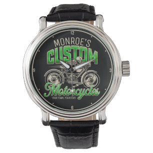 Custom NAME Skeleton Motorcycle Cycle Shop Watch