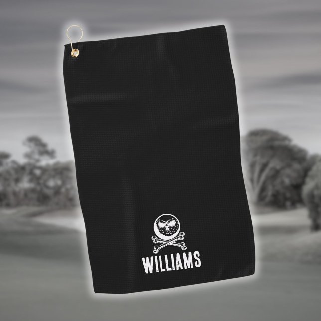 Custom Name Skull Golf Ball And Crossbones Golf Towel (Custom Name Skull Golf Ball And Crossbones Golf Towel)