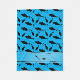 Custom name sky blue black bluefin tuna pattern fleece blanket