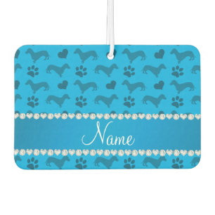 Custom name sky blue dachshunds hearts paws car air freshener