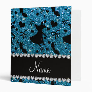 Custom name sky blue glitter ballroom dancing binder