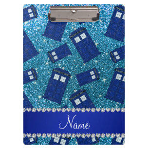 Custom name sky blue glitter police box clipboard