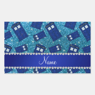 Custom name sky blue glitter police box sticker
