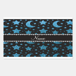 Custom name sky blue glitter stars and moons sticker