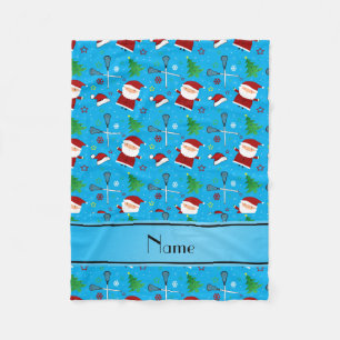Custom name sky blue lacrosse christmas pattern fleece blanket