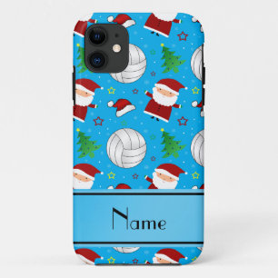 Custom name sky blue volleyball christmas pattern iPhone 11 case