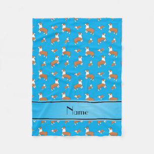 Custom name sky blue Welsh corgi pembroke dogs Fleece Blanket