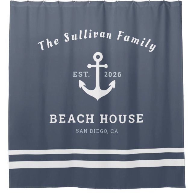 Custom Name Slate Blue Anchor Beach House (Front)