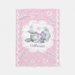 Custom name Sleeping Bunny in pink and purple Fleece Blanket