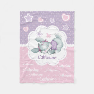 Custom name Sleeping Bunny in pink and purple Fleece Blanket