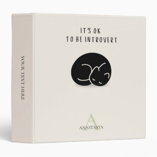 Custom Name Sleeping Cat It’s OK To Be Introvert Binder