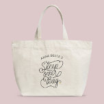 Custom Name Sleepover Modern Script Gold Heart Large Tote Bag<br><div class="desc">This modern tote bag with a minimalist casual chic script calligraphy design reading SLEEPOVER BAG as well as your custom name, features clean lines to create a sleek and sophisticated appearance. The understated style with the cute printed gold heart detail adds a touch of sophistication to this perfect gift for...</div>