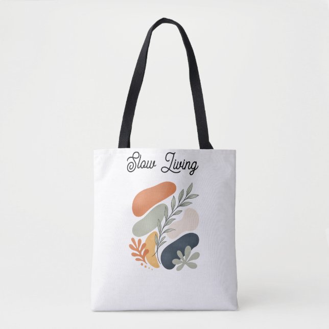 Custom Name Slow Living Abstract Art Tote Bag (Front)