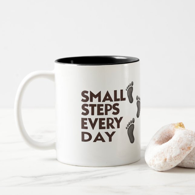 Custom Name Small Steps Every Day Motivation Mug (With Donut)