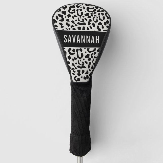Custom Name Snow Leopard Animal Print Pattern Golf Head Cover (Front)