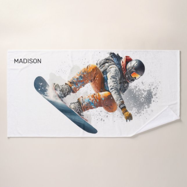 Custom Name Snowboarder Illustration Bath Towel (Bath Towel)