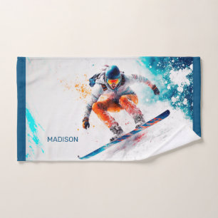 Custom Name Snowboarder Illustration Hand Towel