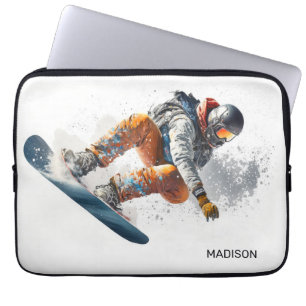 Custom Name Snowboarder Illustration Laptop Sleeve