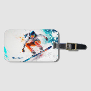 Custom Name Snowboarder Illustration Luggage Tag