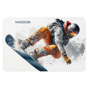 Custom Name Snowboarder Illustration Magnet