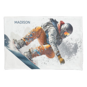 Custom Name Snowboarder Illustration Pillowcase