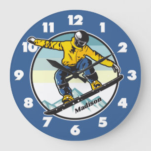 Custom name SNOWBOARDER Large Clock
