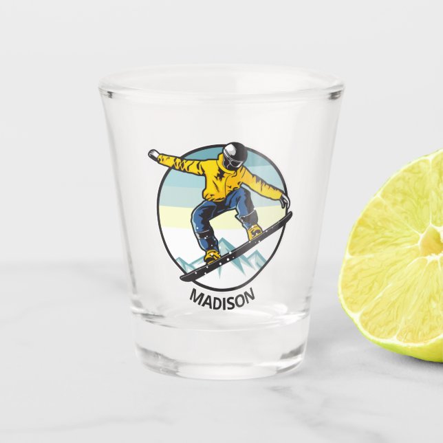 Custom name SNOWBOARDER  Shot Glass (Front)