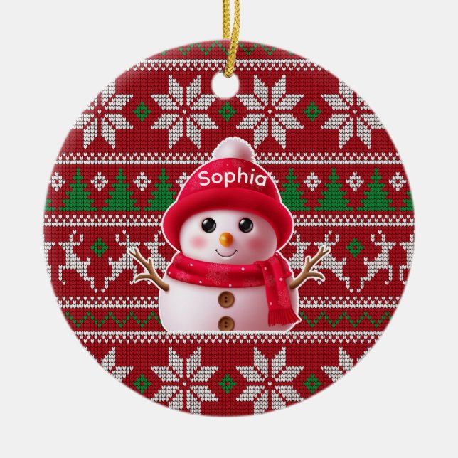 Custom Name Snowman Christmas Ornament (Front)