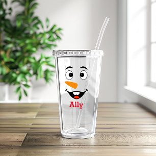 Custom Name & Snowman Face  Acrylic Tumbler