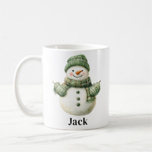 Custom Name Snowman Green Hat Coffee Mug