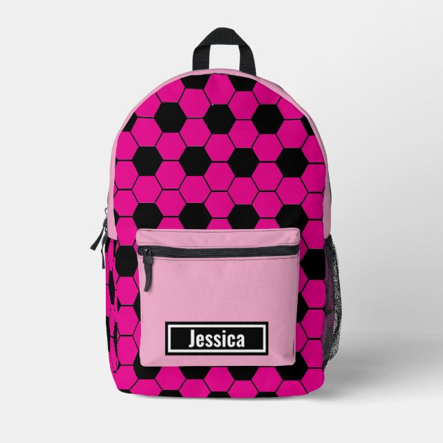 Custom Name Soccer Ball Girls Backpack (Front)