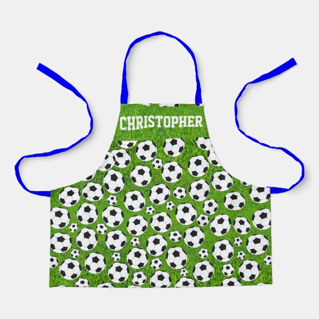 Custom name & Soccer ball kids Apron (Front)