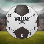 Custom Name Soccer Football Large Clock<br><div class="desc">Personalized name and team number soccer gift. Designed by Thisisnotme©</div>