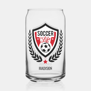 Custom Name Soccer Logo Can Glass