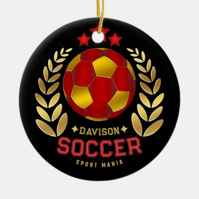 Custom Name Soccer Logo Ceramic Ornament (Front)
