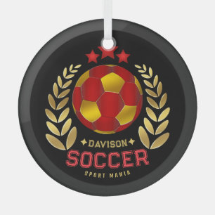 Custom Name Soccer Logo Glass Ornament