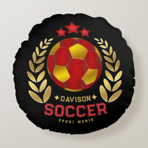 Custom Name Soccer Logo Round Pillow