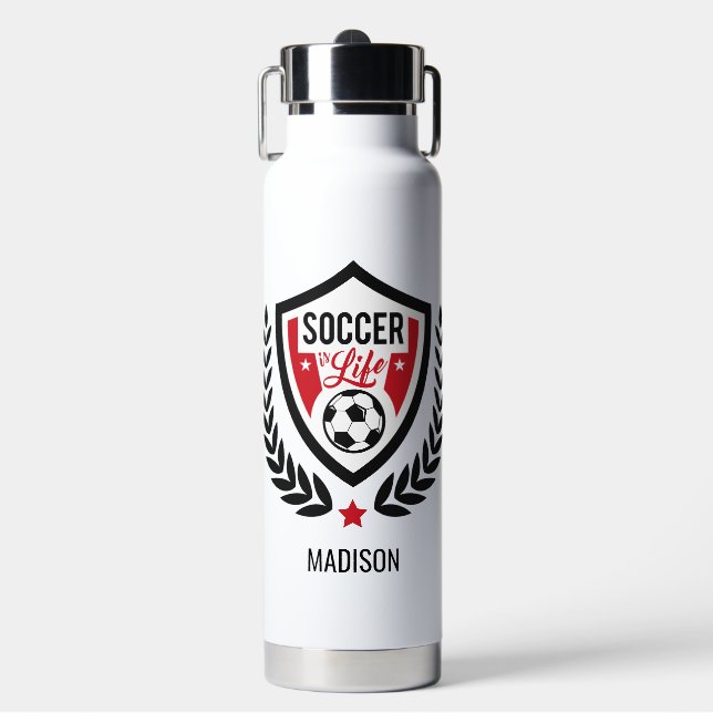 Custom Name Soccer Logo Water Bottle (Front)