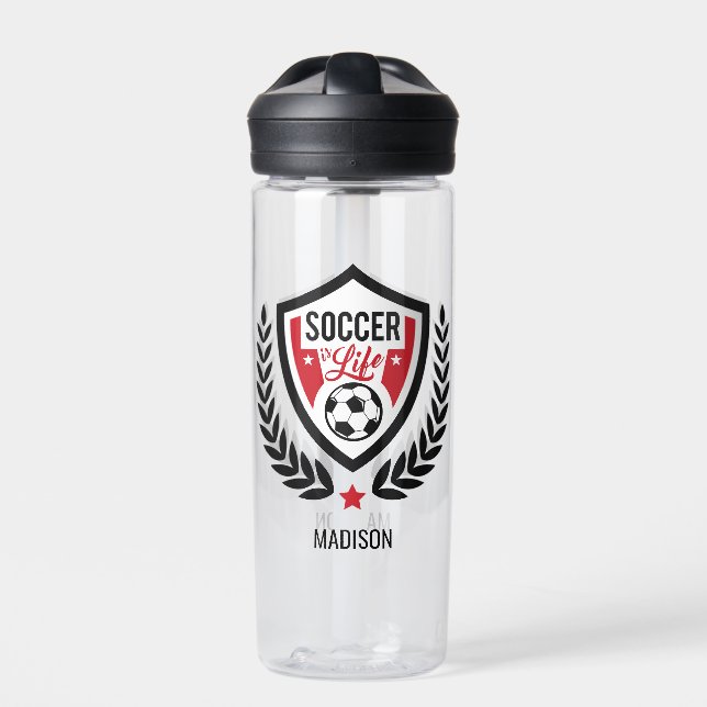 Custom Name Soccer Logo Water Bottle (Front)