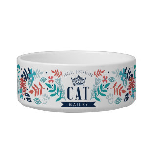 Custom Name Social Distancing Cat & Floral Design Bowl